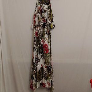 Gianni Bini Medelyn Loden/ Ivory Tropical Foliage Maxi Dress NWT; SZ S